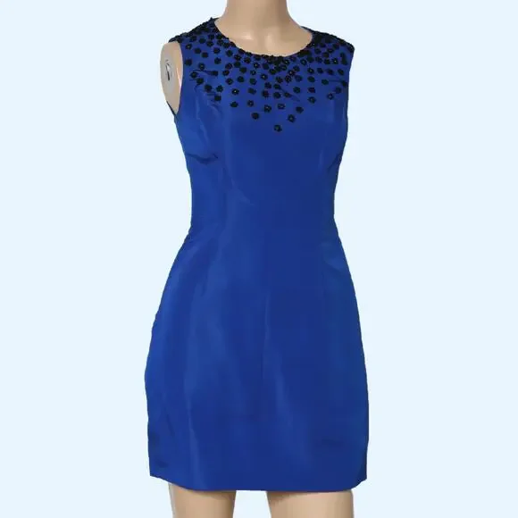 Jason Wu Dresses | Jason Wu Blue Satin Mini Dress With Black Embellishments | Color: Black/Blue | Size: Xs | Untitledboutiq's Closet